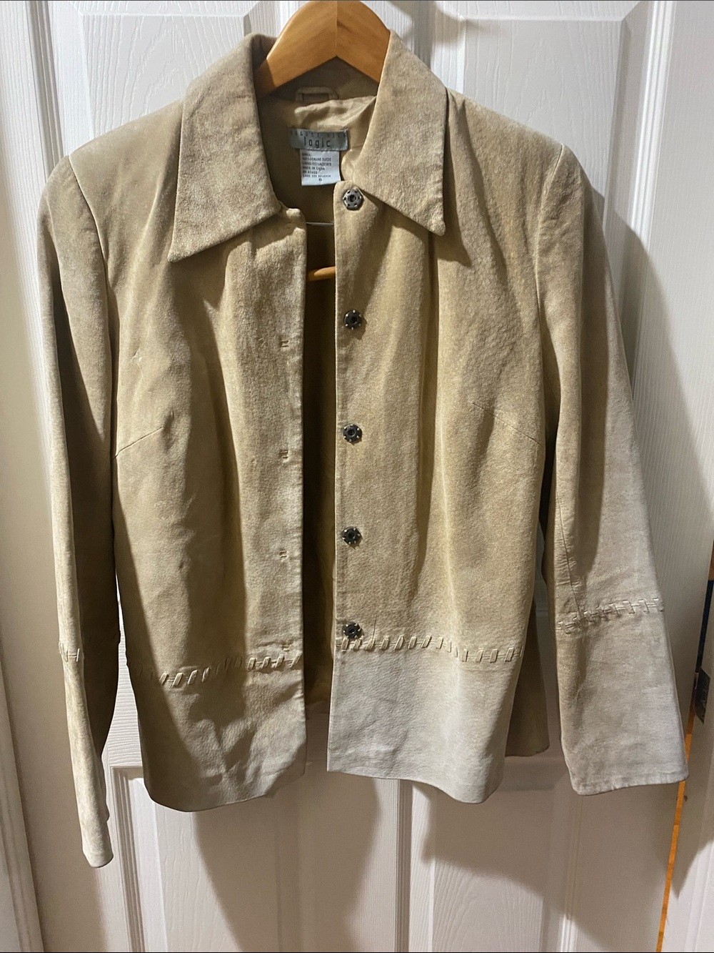 August Silk Light Beige Suede Button-Front Jacket